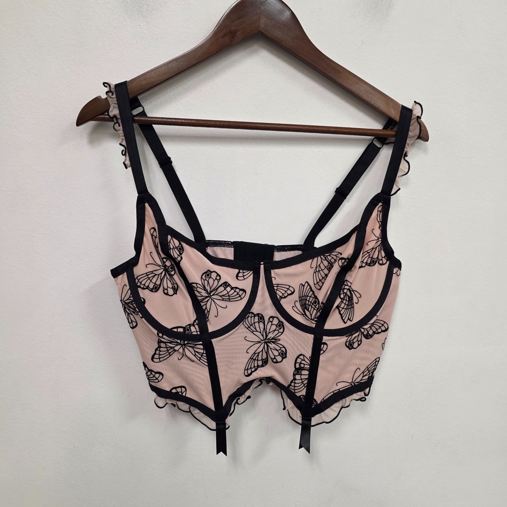 Torrid Womens Scoop Neck Fairy Ruffle Butterfly Corset Size 0X L‎ Pink Black Y2K
